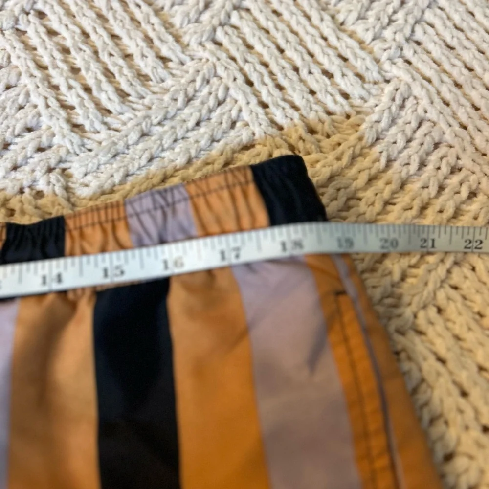 Topman Orange and Black Striped Swim Trunks